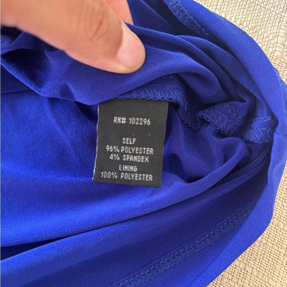 Connected Apparel Blue Off Shoulder Ruffle Dress Ruched Side Size 14P - Picture 4 of 7